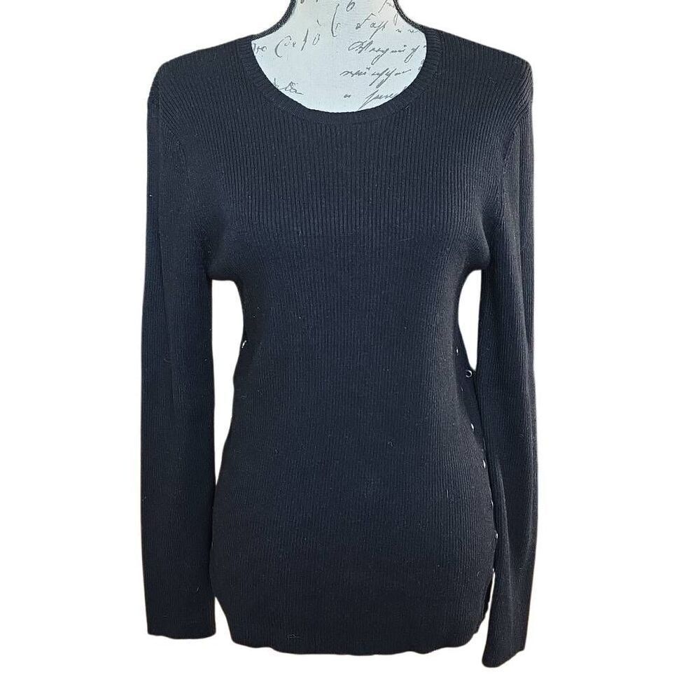 Marled Reunited Clothing Women's Size Large Black Ribbed Grommet Side Sweater